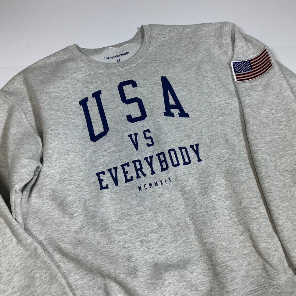 USA‎ vs Everybody Sweatshirt Crewneck American Flag Patch Gray Mens Size M